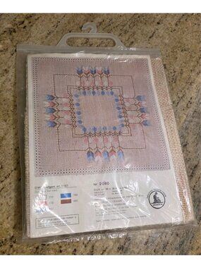 Vtg Sweden Needlepoint 15x15" Tablecloth Wall Hanging Folk Art Arrows Southwest